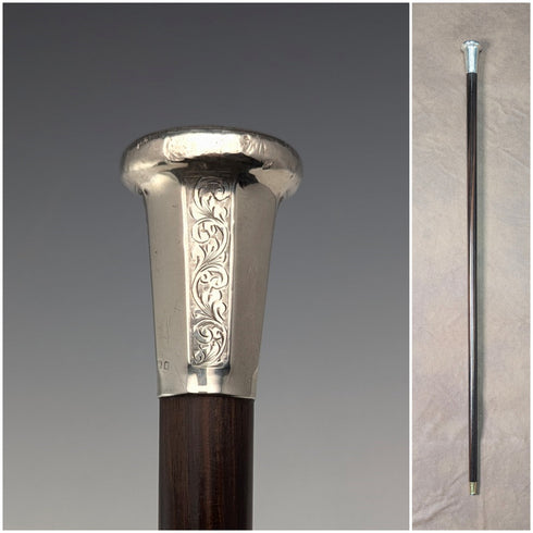 1925年 英国ヴィンテージ 紳士用 純銀製 丸ハンドル ステッキ 杖 84cm